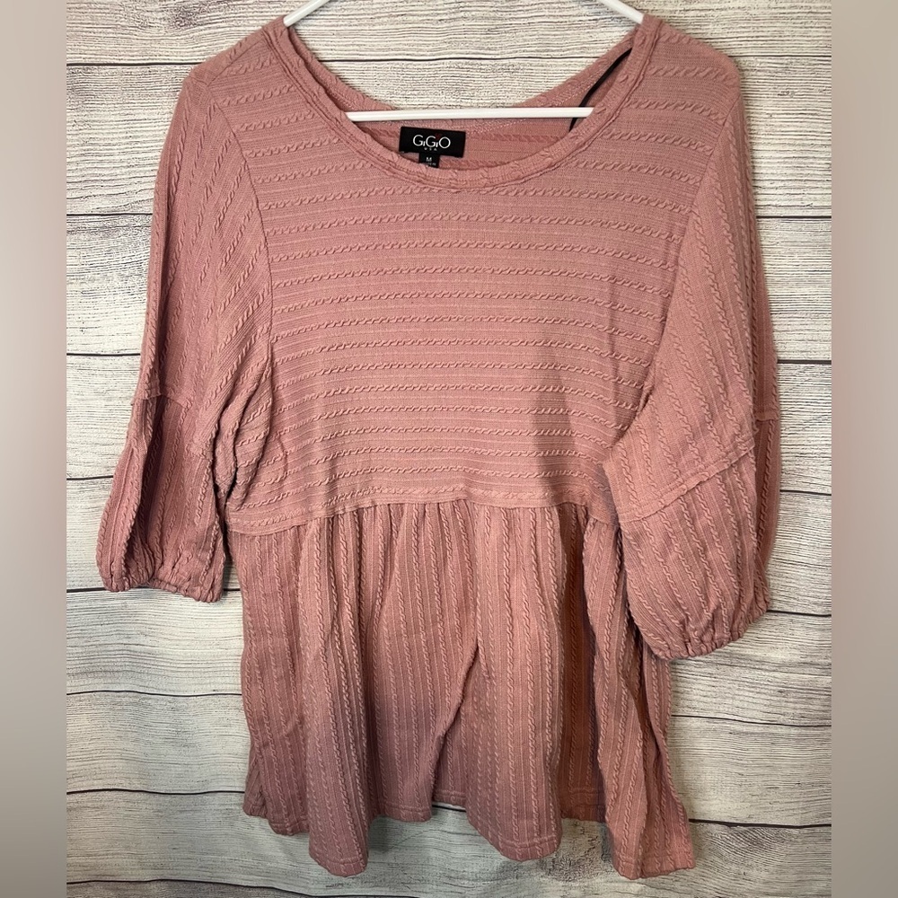 GiGio USA‎ Women’s Textured Pink Mauve Knit Babydoll Top Size M